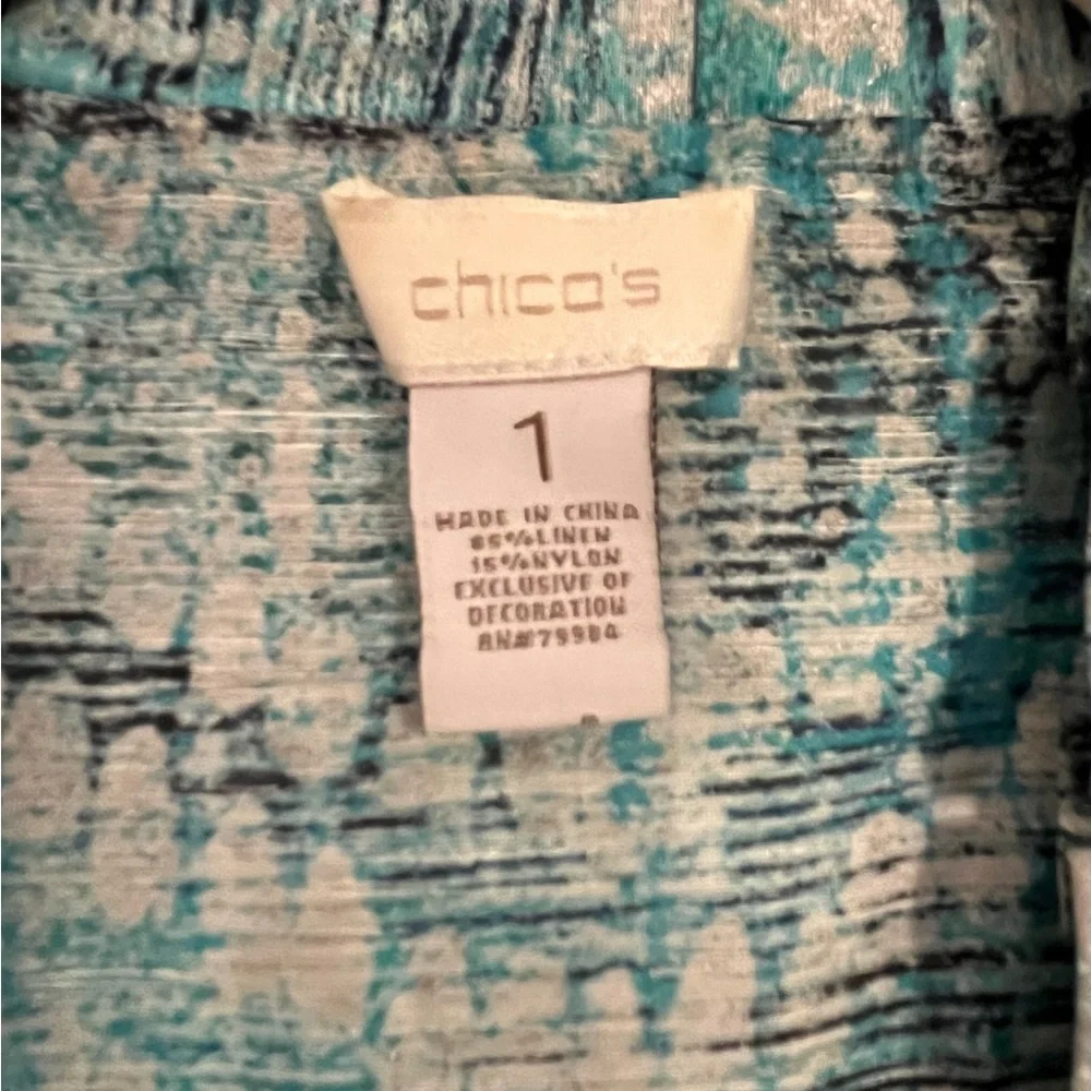 Chicos linen Watercolor Aqua Blue Freeda Pattern Maui size 1 (medium) - Picture 3 of 4